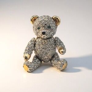 Vintage Swarovski Crystal Teddy Bear Brooch Articulated Pave Figural 1.5" Pin